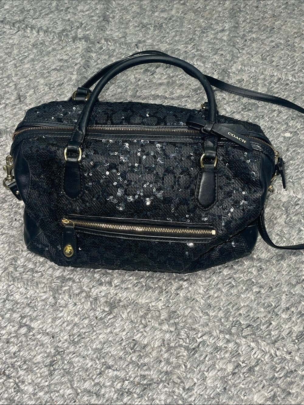 Coach Black Sequin Satchel with Gold Hardware